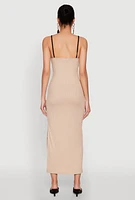 Womens Contrast Trim Tie Front Side Slit Dress,