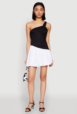 Womens One Shoulder Asymmetrical Color Block Mini Dress, Multi,