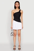 Womens One Shoulder Asymmetrical Color Block Mini Dress, Multi,