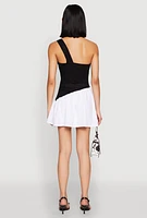 Womens One Shoulder Asymmetrical Color Block Mini Dress, Multi,