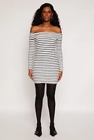 Womens Textured Knit Striped Off The Shoulder Dress, Multi, Size M