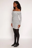 Womens Textured Knit Striped Off The Shoulder Dress, Multi, Size M