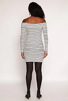 Womens Textured Knit Striped Off The Shoulder Dress, Multi, Size M