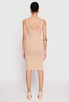 Womens Ribbed Knit Notch Neck Dress, Beige, Size XL