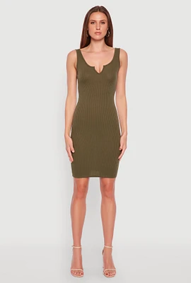 Womens Ribbed Knit Notch Neck Dress,