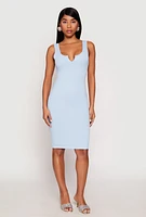 Womens Ribbed Knit Notch Neck Dress, Blue, Size M
