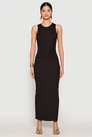 Womens Ribbed Knit Side Slit Tank Maxi Dress, L