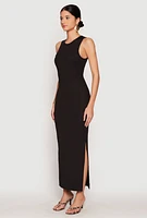 Womens Ribbed Knit Side Slit Tank Maxi Dress, L