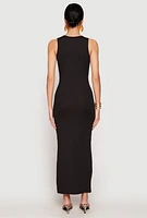 Womens Ribbed Knit Side Slit Tank Maxi Dress, L