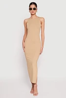 Womens Ribbed Knit Side Slit Tank Maxi Dress,