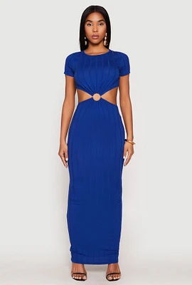 Womens Ribbed Knit O Ring Cut Out Maxi Dress, XL