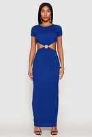 Womens Ribbed Knit O Ring Cut Out Maxi Dress, XL
