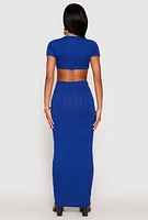 Womens Ribbed Knit O Ring Cut Out Maxi Dress, XL