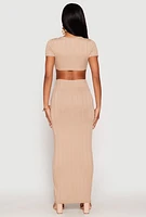 Womens Ribbed Knit O Ring Cut Out Maxi Dress,