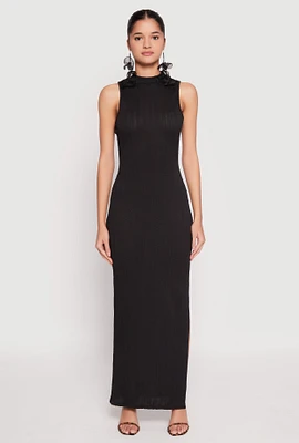 Womens Textured Knit Turtleneck Maxi Dress,