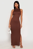 Womens Textured Knit Turtleneck Maxi Dress,