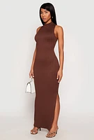 Womens Textured Knit Turtleneck Maxi Dress,