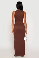 Womens Textured Knit Turtleneck Maxi Dress,