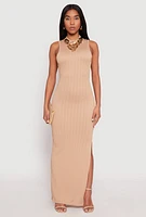 Womens Textured Knit Turtleneck Maxi Dress, Beige,