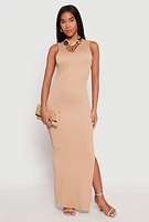 Womens Textured Knit Turtleneck Maxi Dress, Beige,