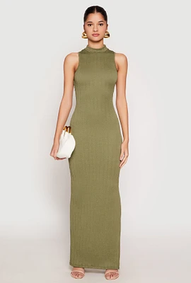 Womens Textured Knit Turtleneck Maxi Dress, M