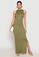 Womens Textured Knit Turtleneck Maxi Dress, M