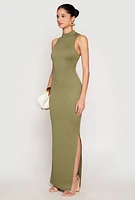 Womens Textured Knit Turtleneck Maxi Dress, M