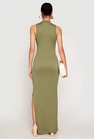 Womens Textured Knit Turtleneck Maxi Dress, M