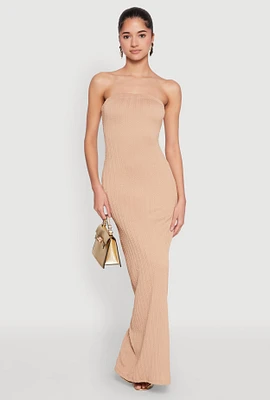 Womens Textured Knit Back Slit Maxi Tube Dress,