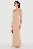 Womens Textured Knit Back Slit Maxi Tube Dress,