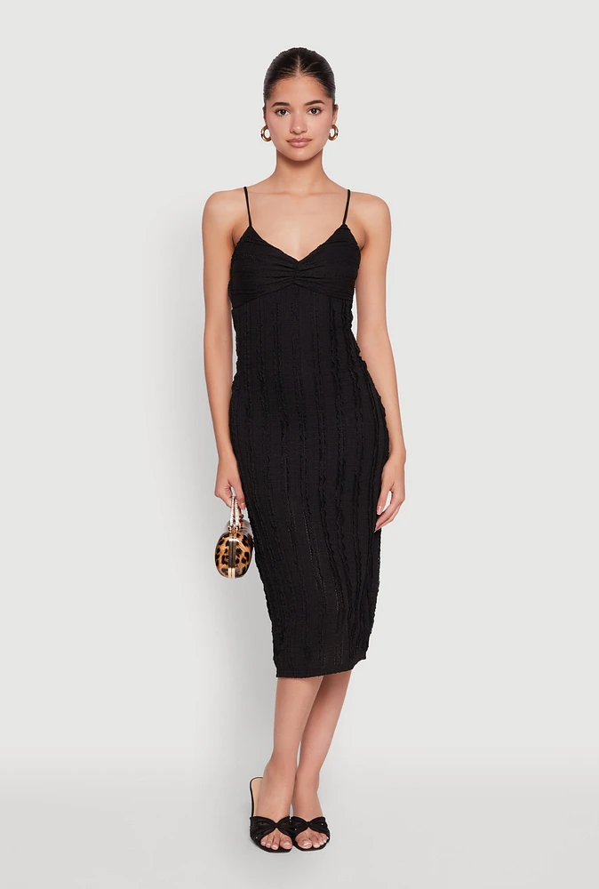 Womens Crochet Detail Slit Back Cami Bodycon Dress, Black, Size L