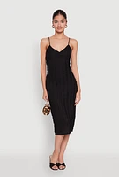 Womens Crochet Detail Slit Back Cami Bodycon Dress, Black, Size L