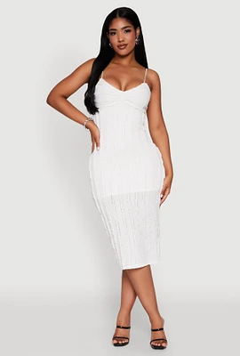 Womens Crochet Detail Slit Back Cami Bodycon Dress, White, Size L