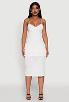 Womens Crochet Detail Slit Back Cami Bodycon Dress, White, Size L