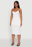 Womens Crochet Detail Slit Back Cami Bodycon Dress, White, Size L