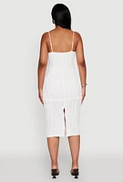Womens Crochet Detail Slit Back Cami Bodycon Dress, White, Size L