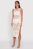 Womens Side Slit Crochet Midi Dress, White, Size M