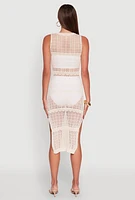 Womens Side Slit Crochet Midi Dress, White, Size M