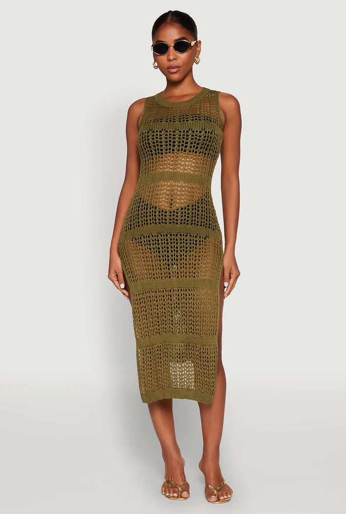 Womens Side Slit Crochet Midi Dress,