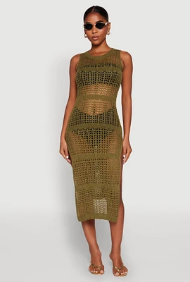 Womens Side Slit Crochet Midi Dress,