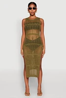 Womens Side Slit Crochet Midi Dress,