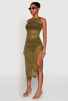 Womens Side Slit Crochet Midi Dress,