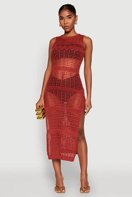 Womens Side Slit Crochet Midi Dress, XL