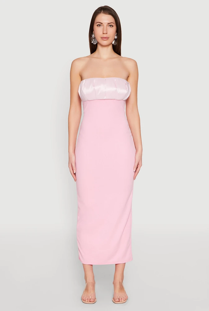Womens Empire Waist Slit Back Maxi Dress, Pink, Size XL