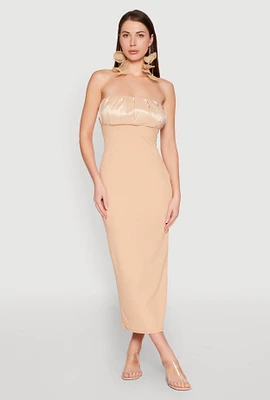 Womens Empire Waist Slit Back Maxi Dress, Beige, Size L