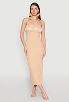 Womens Empire Waist Slit Back Maxi Dress, Beige, Size L
