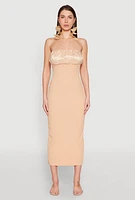 Womens Empire Waist Slit Back Maxi Dress, Beige, Size L