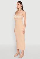 Womens Empire Waist Slit Back Maxi Dress, Beige, Size L