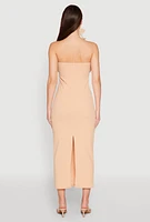 Womens Empire Waist Slit Back Maxi Dress, Beige, Size L