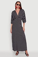 Womens Polka Dot Empire Waist Maxi Dress, Black, Size XL